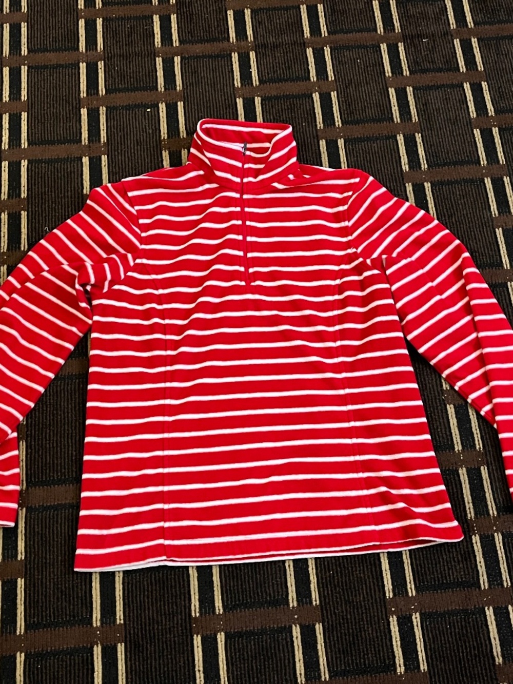 Women’s Lands End Candy Cane Fleece Sweater Pullover Half Zip 10/12 Striped 350